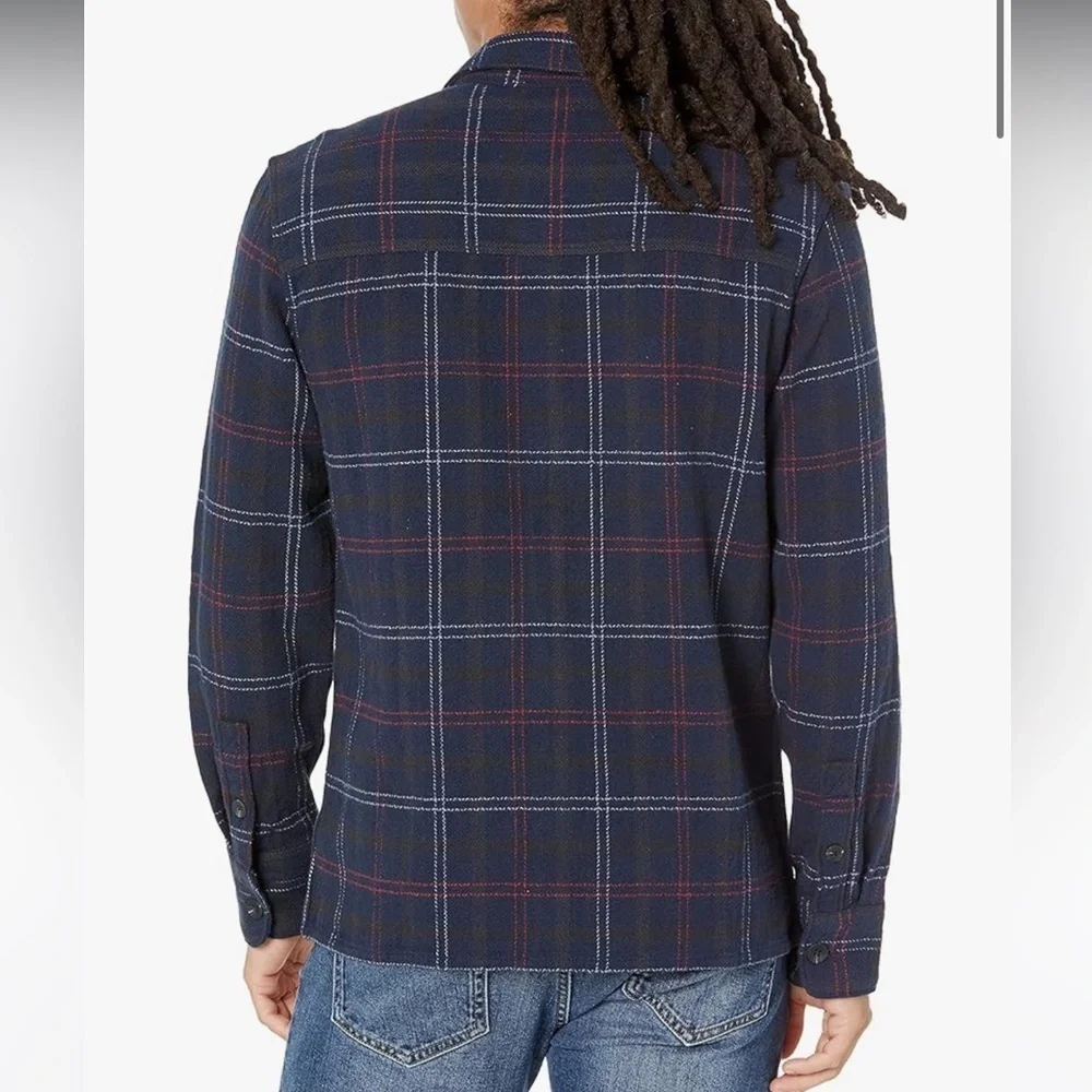 Paige Williams Plaid Button-Up Flannel Shirt Jacket in Navy night - Size M